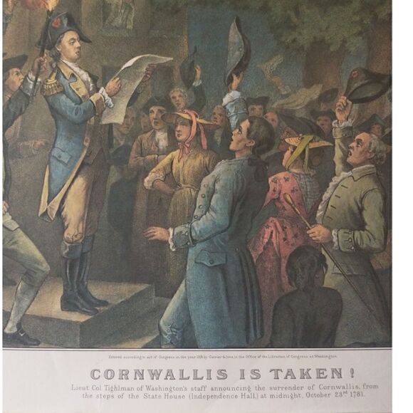 Cornwallis Is Taken Military Lithograph Print Calendar Ephemera Vtg Currier Ives - Picture 6 of 16